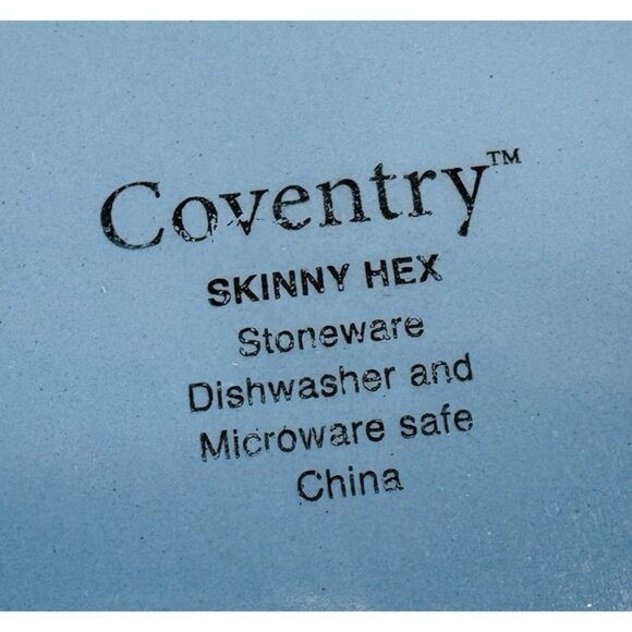 Coventry SKINNY HEX Blue Embossed Rim Design Stoneware 11" Dinner Plates Set 4 - Picture 10 of 16